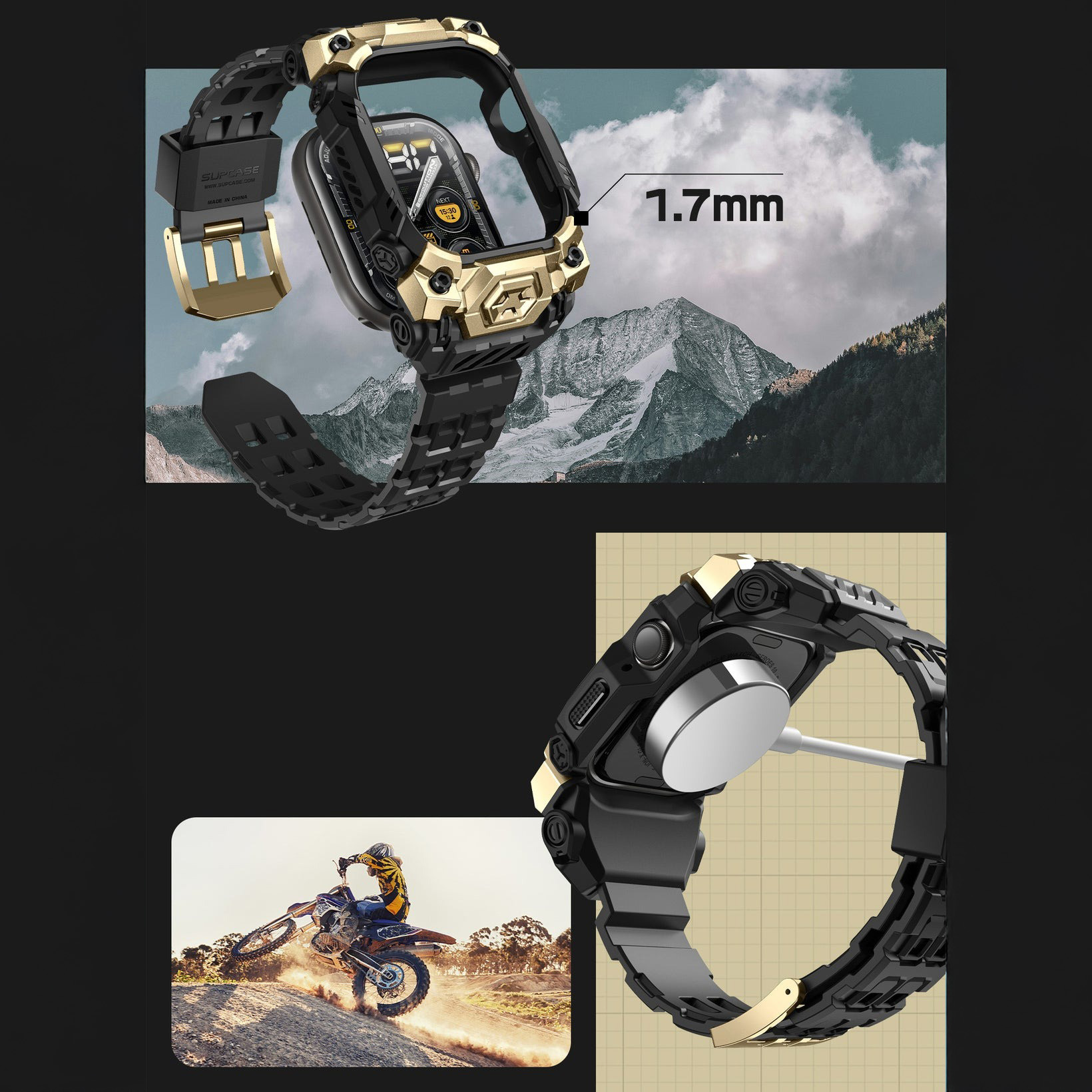 Etui pancerne z paskiem Supcase UB Ore do Apple Watch 11 (46 mm)<br />Apple Watch 10 (46 mm), czarno-złote